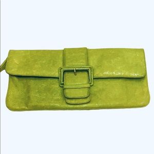 Hobo International Light Green Cracked Leather Wristlet Clutch w/Buckle